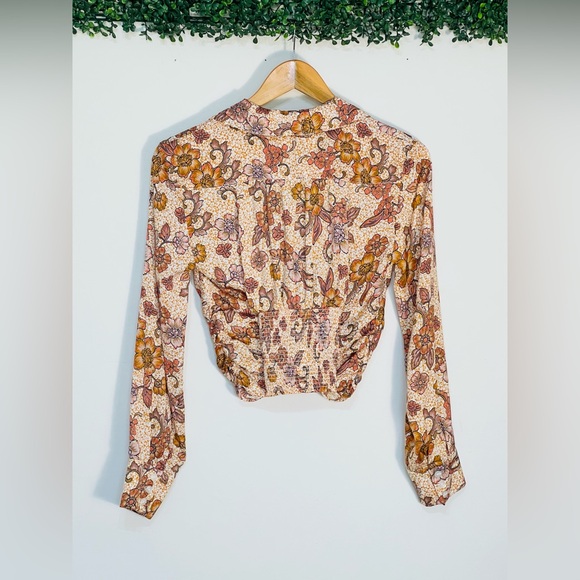 Free People I Got You Pink Yellow Floral Print Long Sleeve Crop Top Size XS - Picture 5 of 12